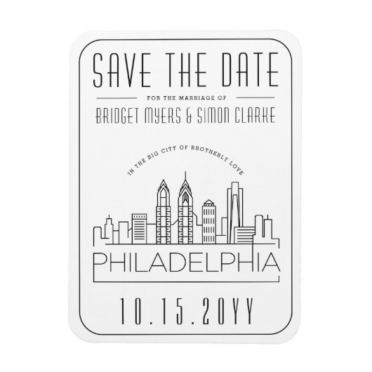 Philly Wedding gestileerde Skyline sparen de Datum Magneet (Verticaal)