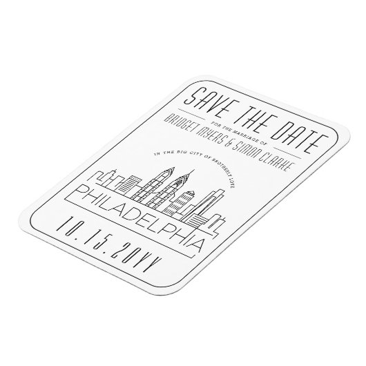 Philly Wedding gestileerde Skyline sparen de Datum Magneet (Linkerzijde)