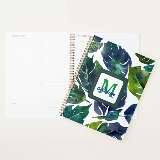 Philodendron vert et bleu du feuillage Monogramme (Devant avec enveloppe)