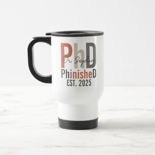 PhinisheD Gepersonaliseerde PhD Afstuderen Gift Reisbeker (Links)