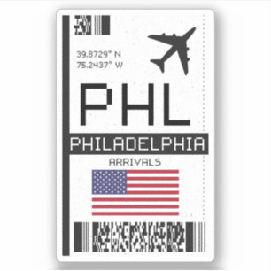 PHL Philadelphia, American Airport Boarding Pass Sticker