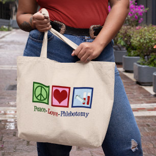 Phlebotomist Peace Love Phlebotomtomie Kantoor Grote Tote Bag