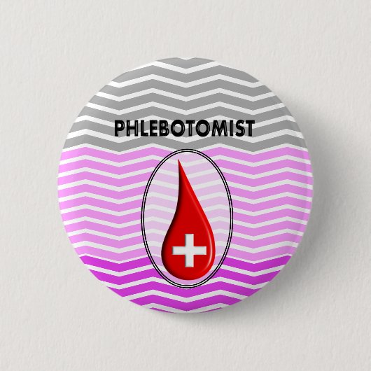 Phlebotomist Pink Chevron Bloed Drop Ronde Button 5,7 Cm (Voorkant)