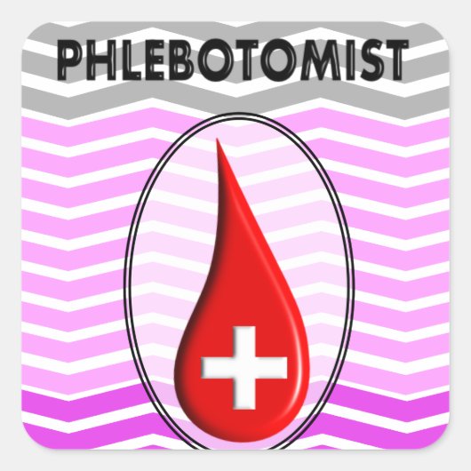Phlebotomist Pink Chevron Bloed Drop Vierkante Sticker (Voorkant)