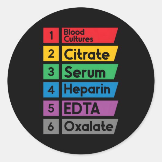 Phlebotomy Lab Technician Orde van Draw Phlebotomi Ronde Sticker (Voorkant)