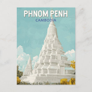 Phnom Penh Cambodja Illustratie Reizen Art Retro Briefkaart