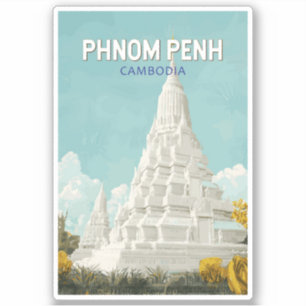 Phnom Penh Cambodja Illustratie Reizen Art Retro Sticker