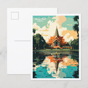 Phnom Penh Cambodja Vintage Reis Illustratie Briefkaart