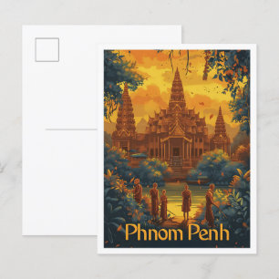 Phnom Penh Cambodja Vintage Reis Illustratie Briefkaart