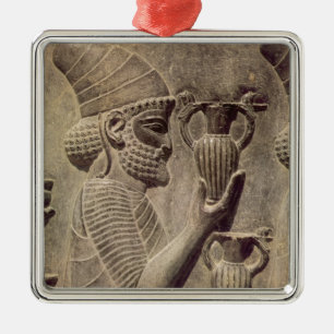 Phoenicus met twee aanbiedingen, detailverlichting metalen ornament