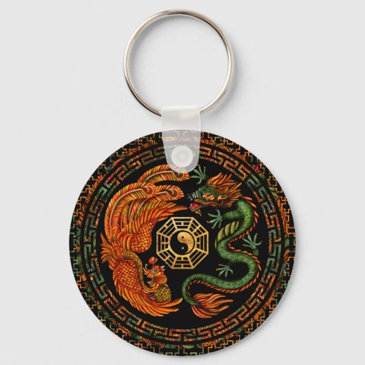 Phoenix and Dragon with bagua #2 Sleutelhanger (Voorkant)