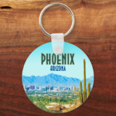 Phoenix Arizona City Cactus en Mountain  Sleutelhanger (Voorkant)