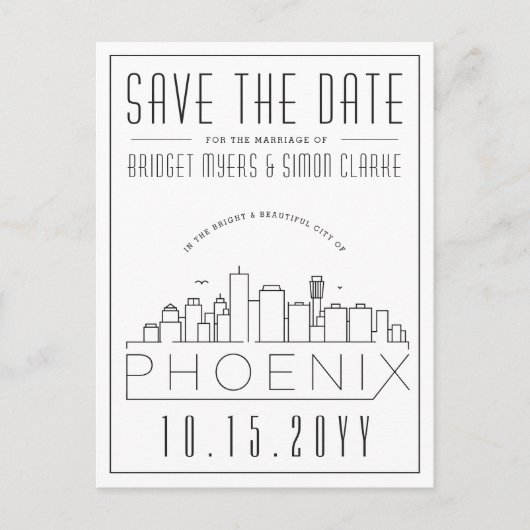 Phoenix, Arizona | Gestileerde skyline De datum op Briefkaart (Voorkant)