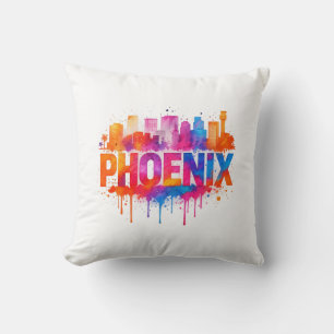 Phoenix Arizona Kleurrijke Skyline Waterverf Splas Kussen