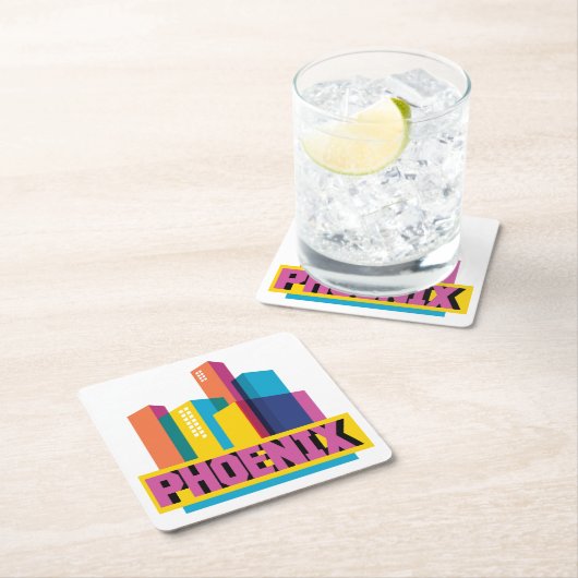 Phoenix, Arizona | Neon Skyline Vierkante Kartonnen Onderzetter (Insitu)