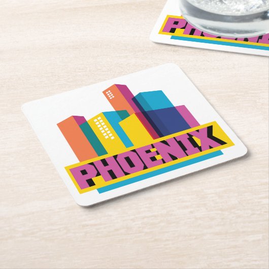 Phoenix, Arizona | Neon Skyline Vierkante Kartonnen Onderzetter (Schuin)