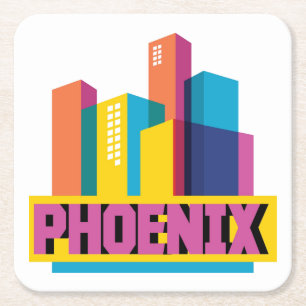 Phoenix, Arizona Neon Skyline Vierkante Kartonnen Onderzetter