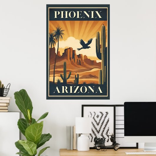 Phoenix Arizona Retro Reizen Poster (Thuiskantoor)