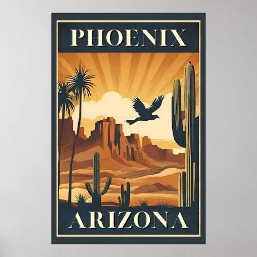 Phoenix Arizona Retro Reizen Poster (Voorkant)