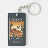 Phoenix Arizona Retro Travel Optional Custom Name Sleutelhanger (achterkant)
