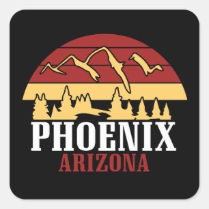 Phoenix Arizona Silhouette Kunstprint Retro Zonson Vierkante Sticker