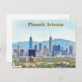 Phoenix Arizona Skyline in de  schilderkunst overd Briefkaart (Voorkant / Achterkant)