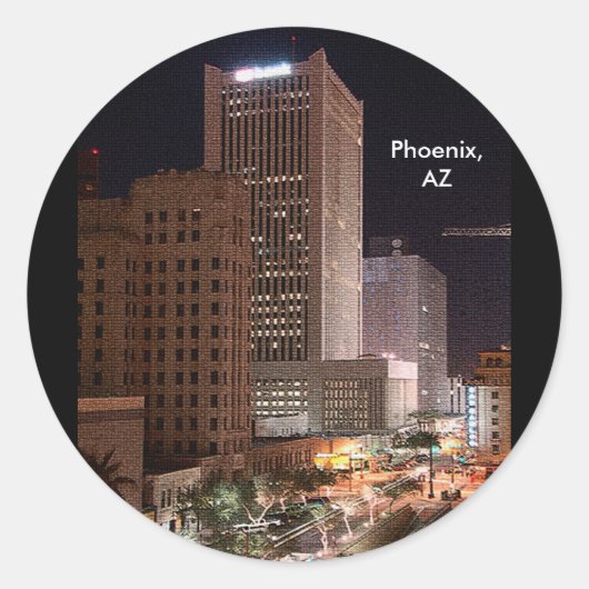 Phoenix Arizona wolkenkrabbers 's nachts Ronde Sticker (Voorkant)