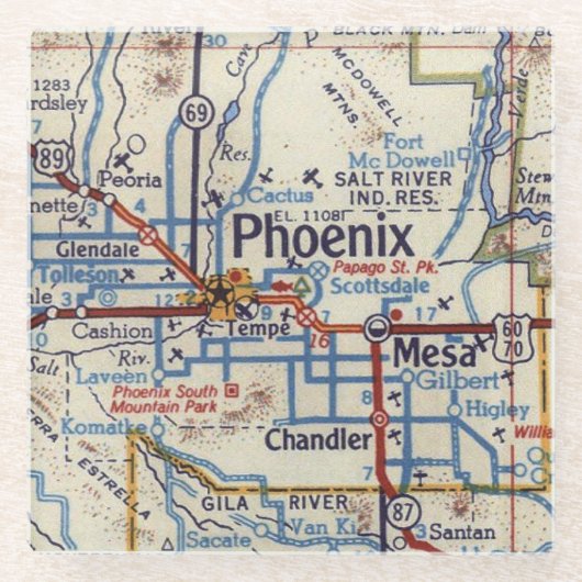 Phoenix AZ  Map Glazen Onderzetter (Voorkant)