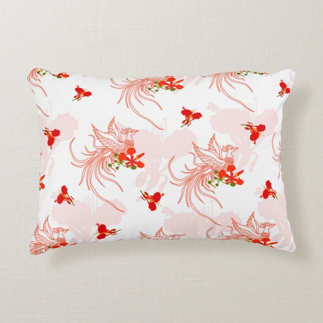 Phoenix Bird and Phoenix Flower Seamless Pattern Accent Kussen (Voorkant)
