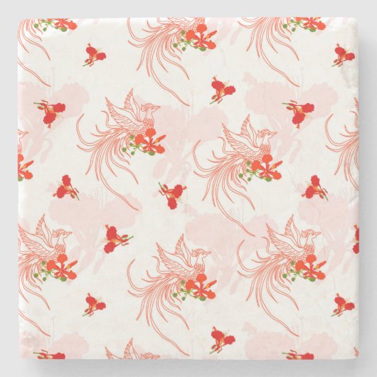 Phoenix Bird and Phoenix Flower Seamless Pattern Stenen Onderzetter (Voorkant)