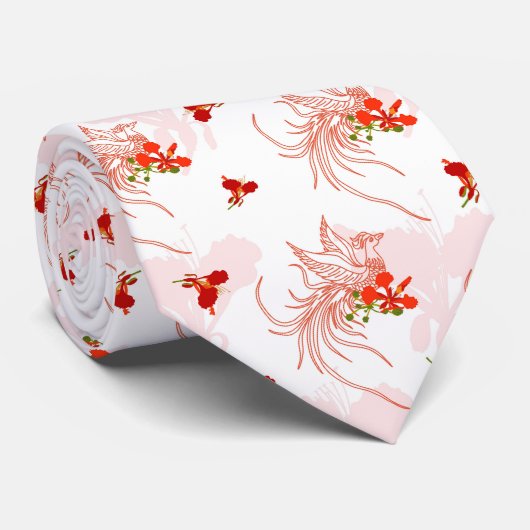 Phoenix Bird and Phoenix Flower Seamless Pattern Stropdas (Opgerold)