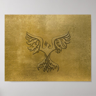 Phoenix Bird Gold Embossed Poster