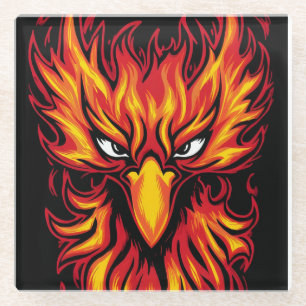 Phoenix Bird met Fiery Flames Grafisch Kunstontwer Glazen Onderzetter