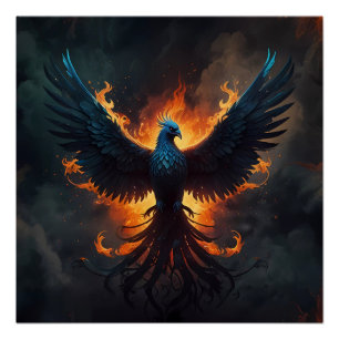 Phoenix Bird Rising met vlammen Perfect Poster
