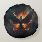 Phoenix Bird Rising met vlammen Rond Kussen (Achterkant)