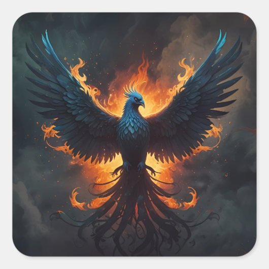 Phoenix Bird Rising met vlammen Vierkante Sticker (Voorkant)