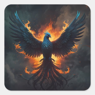 Phoenix Bird Rising met vlammen Vierkante Sticker