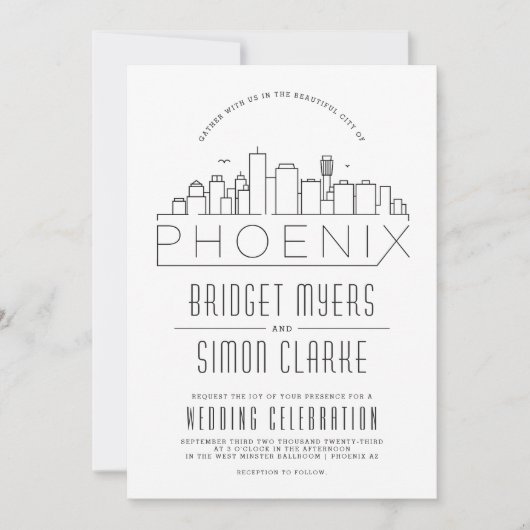 Phoenix bruiloft | Gestileerde Skyline uitnodiging (Voorkant)