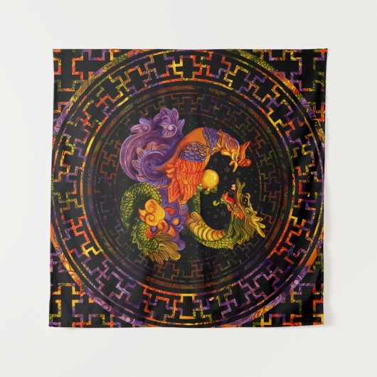 Phoenix en Dragon - in kleur Wandkleed (Voorkant (horizontaal))