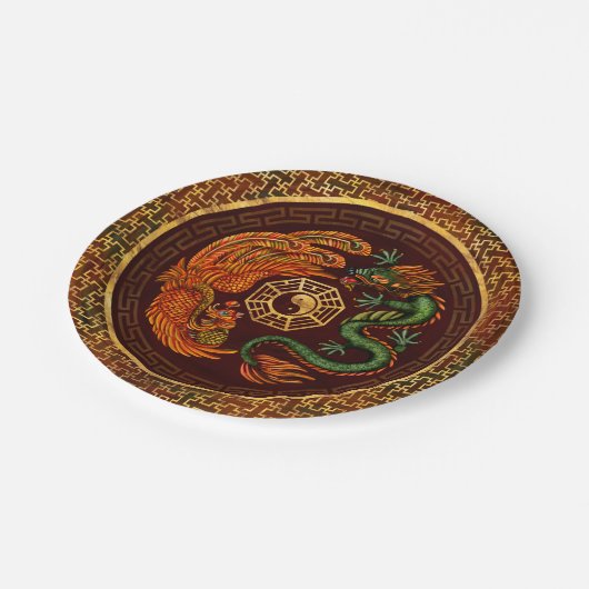 Phoenix en Dragon met bagua #1 Papieren Bordje (Gekanteld)