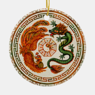 Phoenix en Dragon met bagua #3 Keramisch Ornament