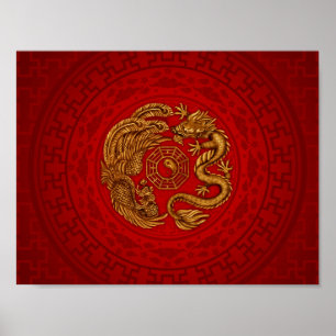 Phoenix en Dragon met bagua #4 Poster