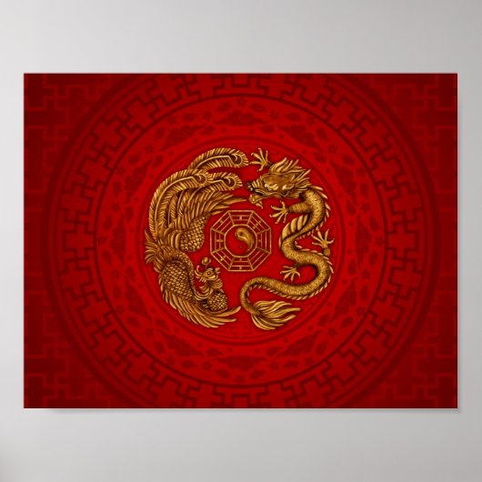 Phoenix en Dragon met bagua #4 Poster (Voorkant)