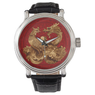 Phoenix en Dragon - op rood Horloge