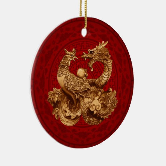 Phoenix en Dragon - op rood Keramisch Ornament (Rechts)