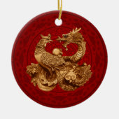Phoenix en Dragon - op rood Keramisch Ornament (Voorkant)