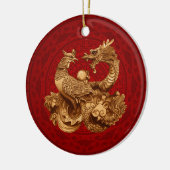 Phoenix en Dragon - op rood Keramisch Ornament (Links)