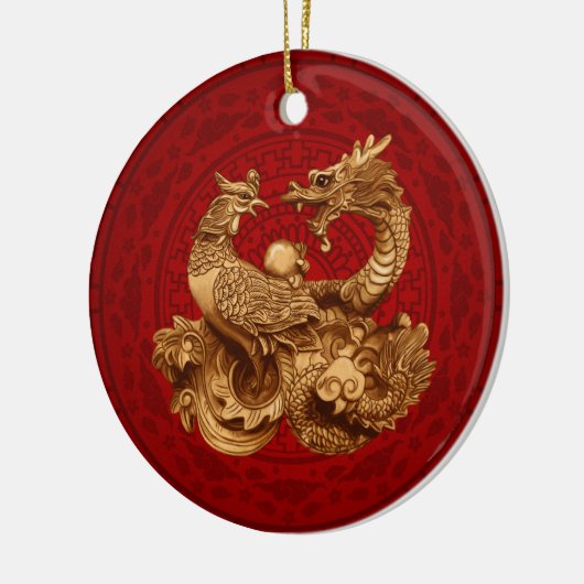 Phoenix en Dragon - op rood Keramisch Ornament (Links)