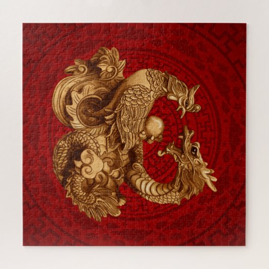 Phoenix en Dragon - op rood Legpuzzel (Horizontaal)