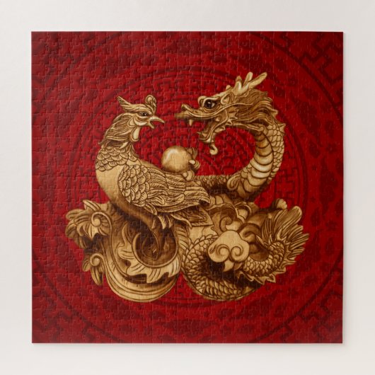 Phoenix en Dragon - op rood Legpuzzel (Verticaal)